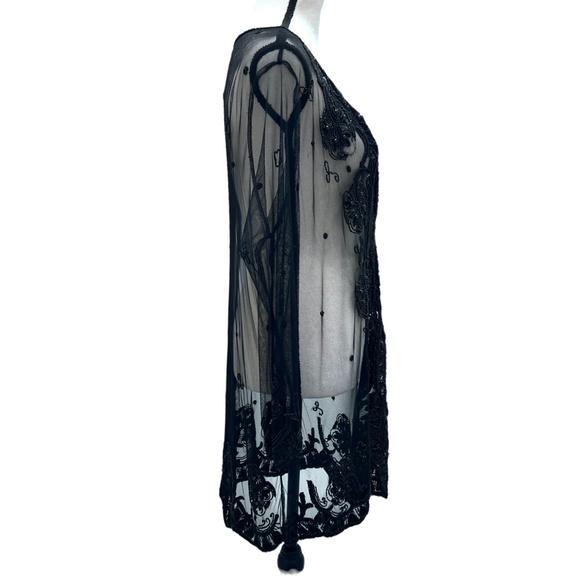 STERLING STYLES BLACK SHEER MESH BEADED EVENING JACKET - Picture 6 of 15